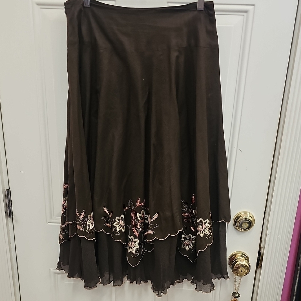 Office, Work, Brown, Floral, Skirt, Y2k, Vintage, Girly, School, Cotton, Party